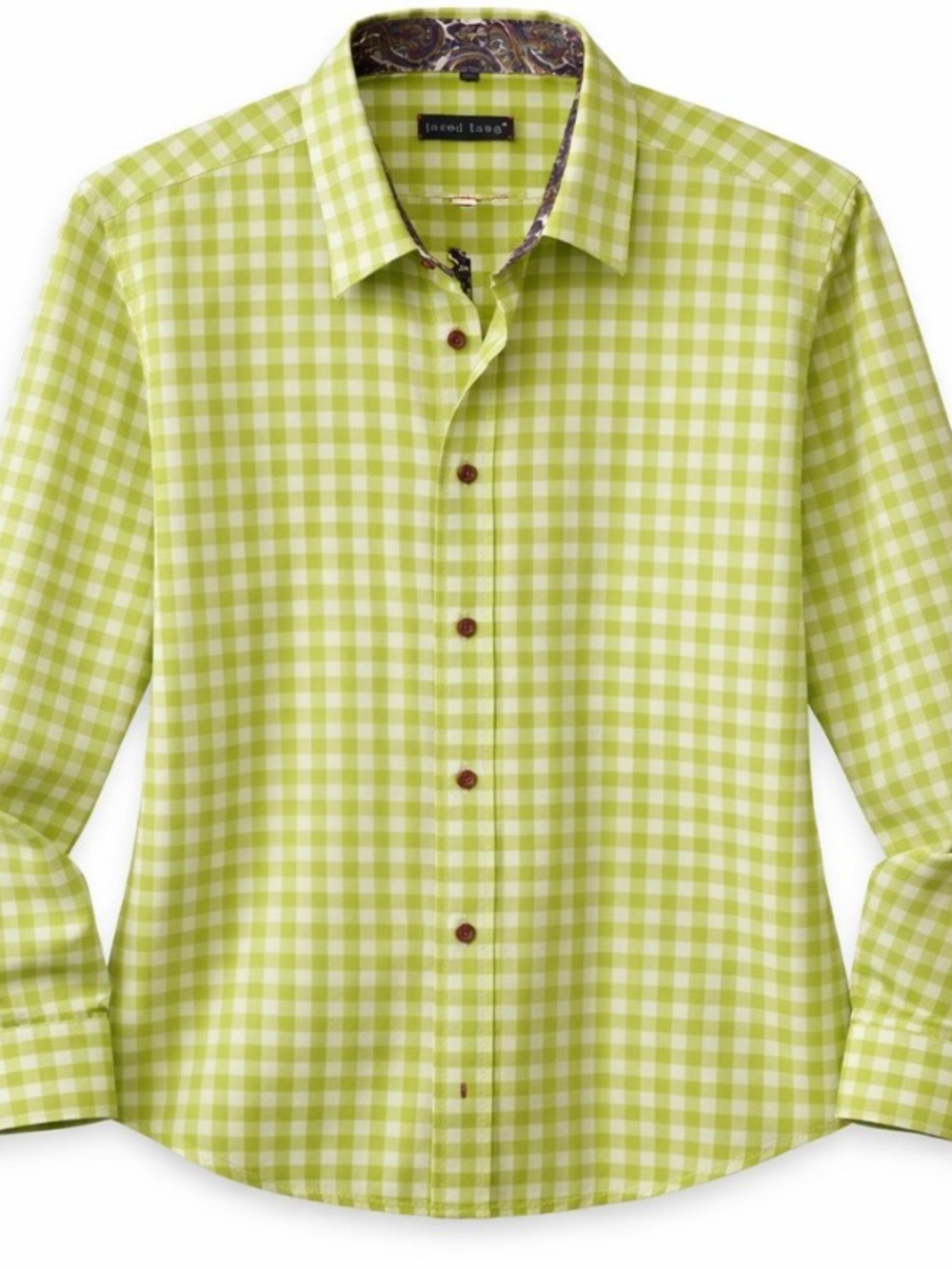 Jared Lang Mens Button Down Shirt Green Gingham Men's XL Contrast Collar Cotton